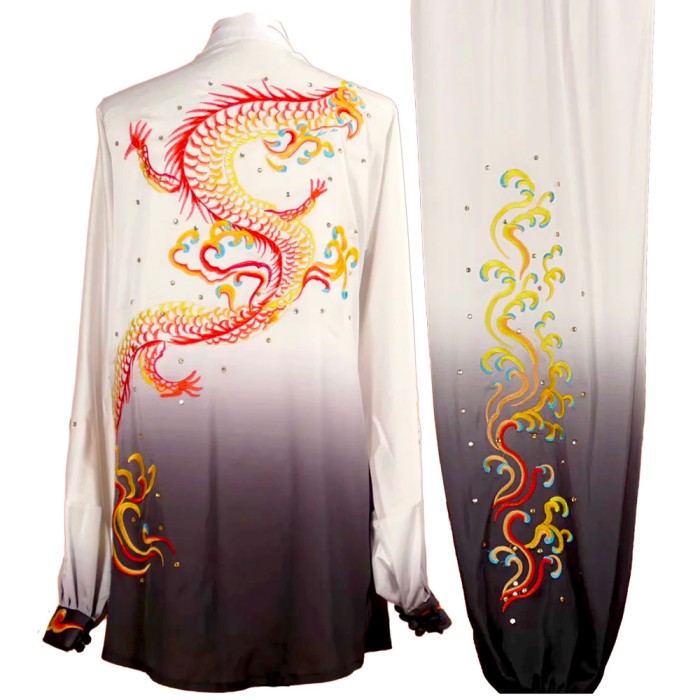 UC007 - White/black Gradient Uniform with Dragon Embroidery