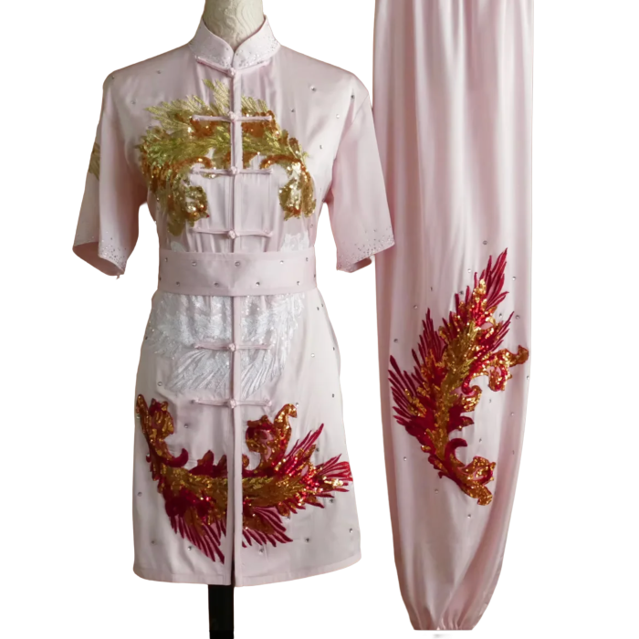 Soft Pink Sequin Performance Uniform – Gold & Red Sequin Details (UC2026SQ-008)