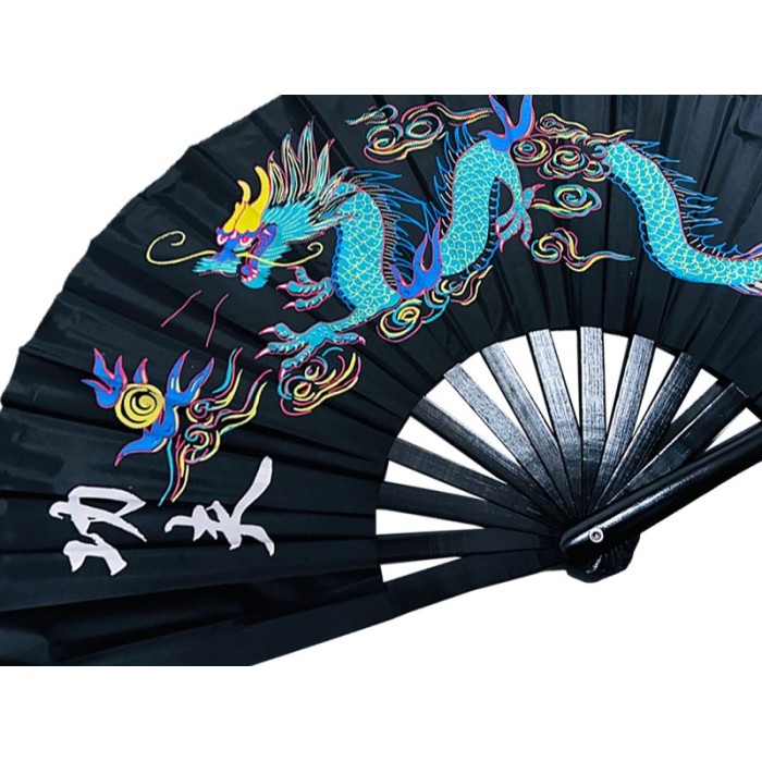 Single Dragon Kung Fu Fan (Fan31) – Black Bamboo Rib Martial Arts Fan