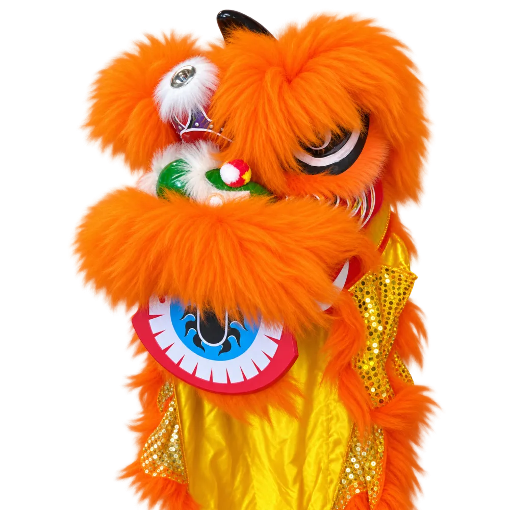 D1316 - Orange Lion Dance Head with Gold Sequin Body Cloth