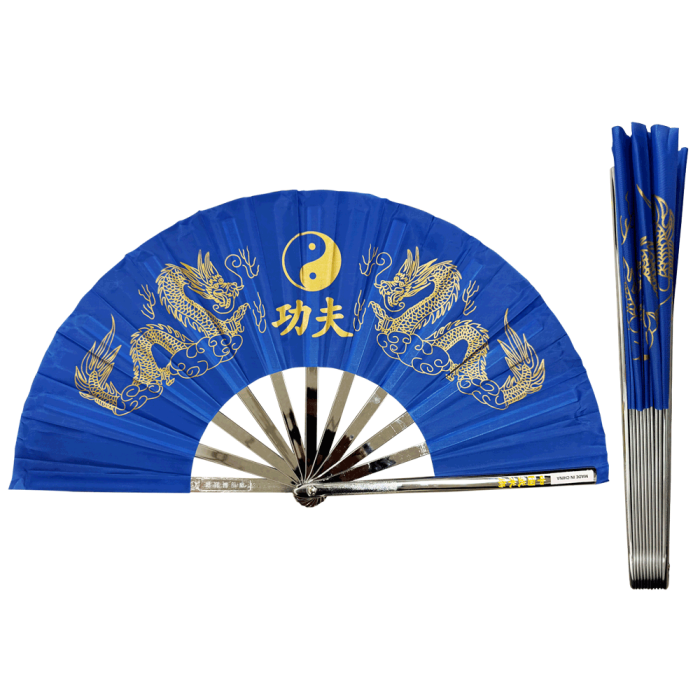 Metal Alloy Golden Dragon Kung Fu Fan (Fan001) – Striking Blue Design