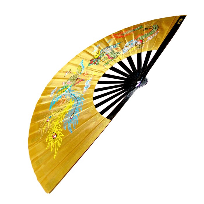 Golden Taichi Kung Fu Fan with Dragon Phoenix Design (Fan04)
