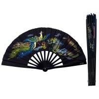 Fan06 Black Dragon Phoenix Tai Chi Kung Fu Bamboo Rib Fan