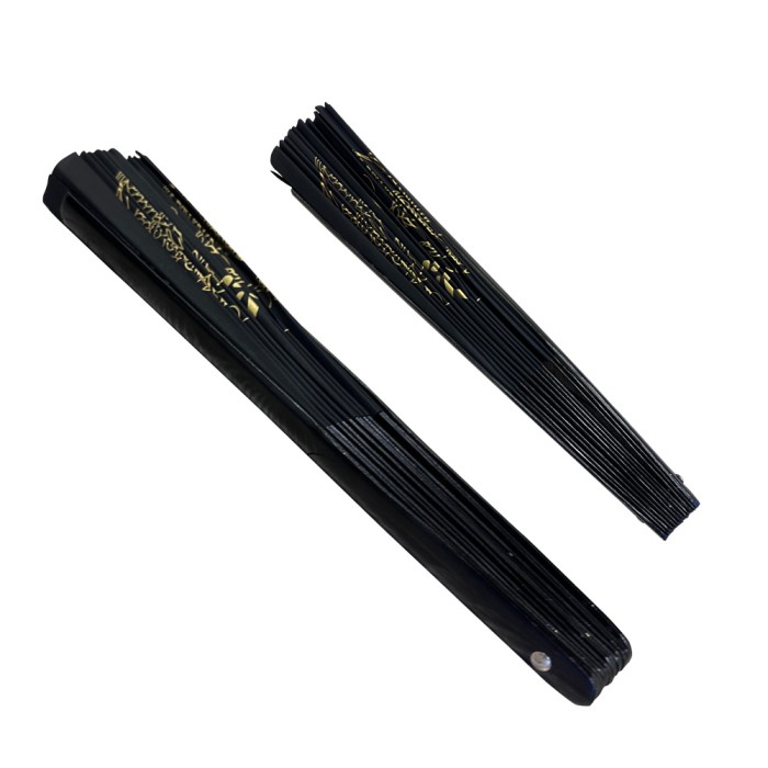 Black Twin Golden Dragon Tai Chi Kung Fu Bamboo Rib Fan (Fan07)