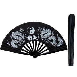 Fan08 Black Twin Dragon Tai chi Kungfu Bamboo Rib Fan