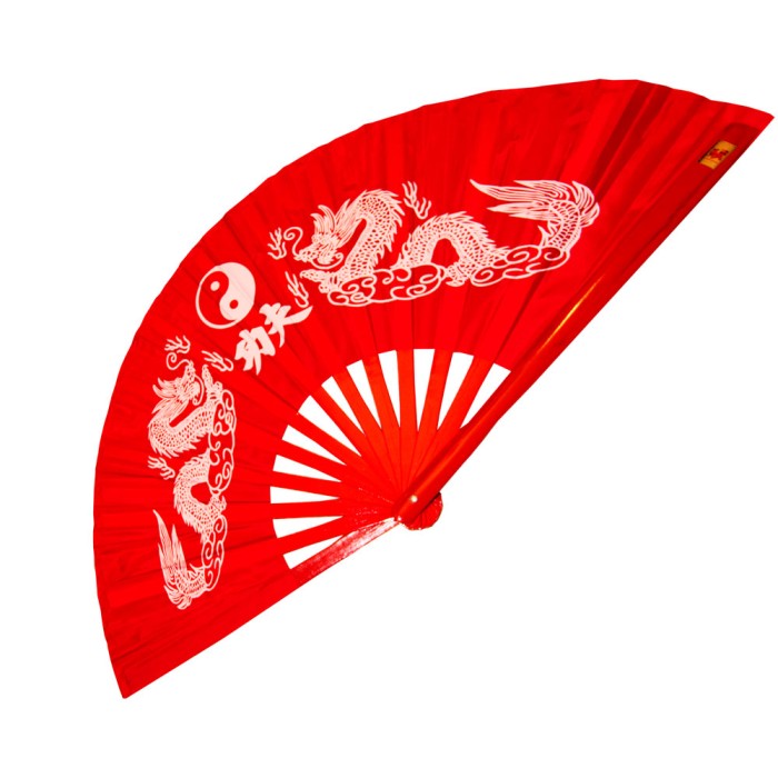 Red Twin Dragon Tai Chi Kung Fu Fan (Fan11) – Bamboo Ribs & White Dragon Design for Martial Arts