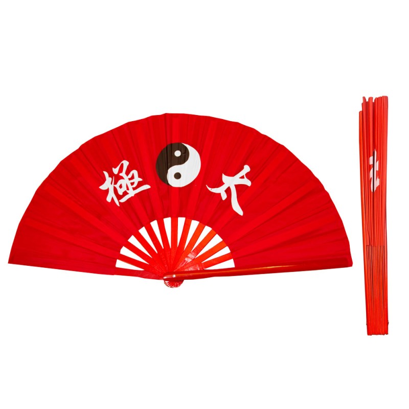 Fan12 Red Tai Chi Symbol Bamboo Rib Fan