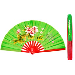 Fan15-1 Apple Green Mudan Flower Taiji Kungfu Fan - Beautiful Design with Chinese Poem