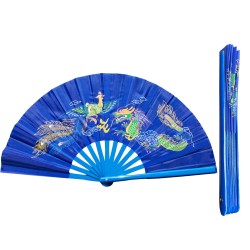 Fan17 Blue Dragon Phoenix Taichi Fan with blue Bamboo Rib