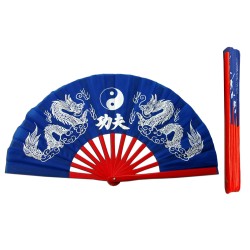 Fan19 Blue Dragon and Phoenix Tai Chi Kung Fu Fan with Black Bamboo Rib