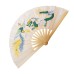 Fan20 White Nylon Bamboo Rib Tai Chi Fan with Dragon and Phoenix Design
