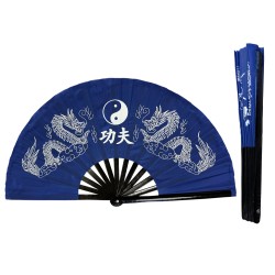 Fan19 Blue Twin Dragon with Black Bamboo Rib