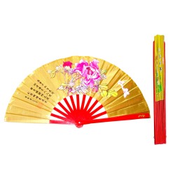 Fan5 Mudan Flower Golden Taichi kungfu Bamboo Rib Fan