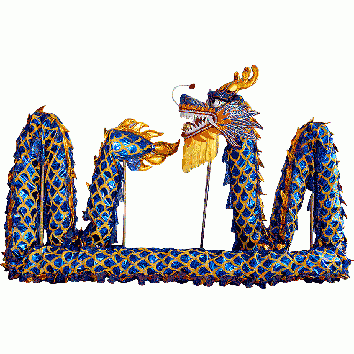 Sapphire Blue Laser Body Dragon with Golden Scales – Competition Dragon Dance Costume (D1322) – Pre-Order Only!