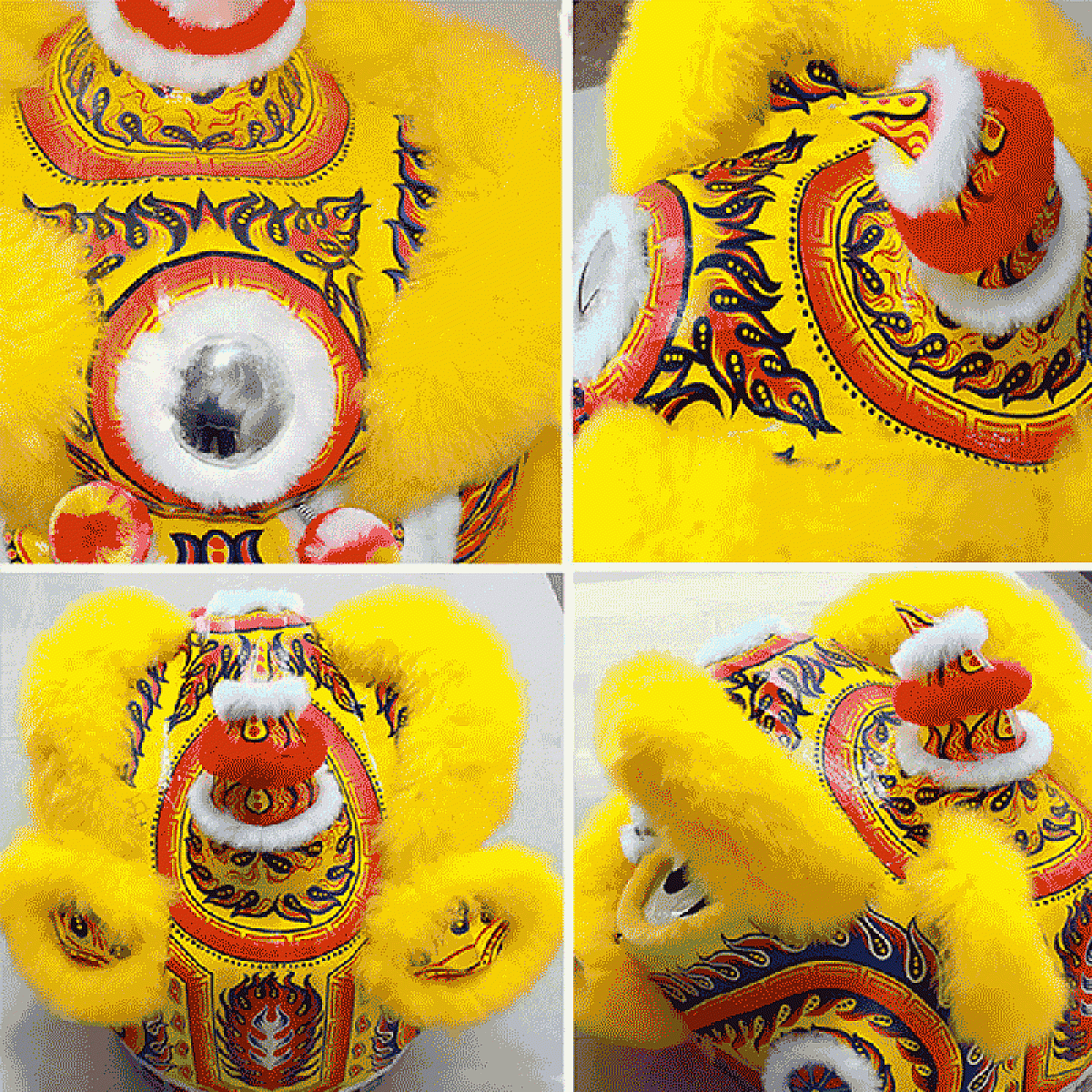 D1301 Vibrant Yellow Fut-San Lion Dance Costume – Size #3 with Red & Golden Laser Accents