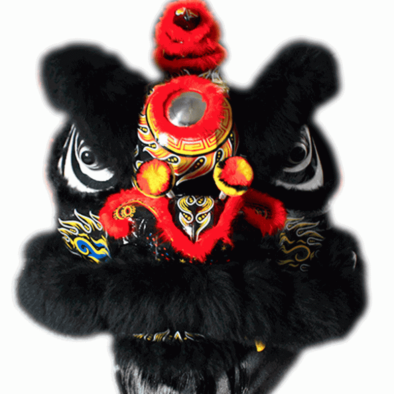 D1308 Majestic Black Fut-San Lion Dance Costume – Competition Size #3 with Red Laser Accents