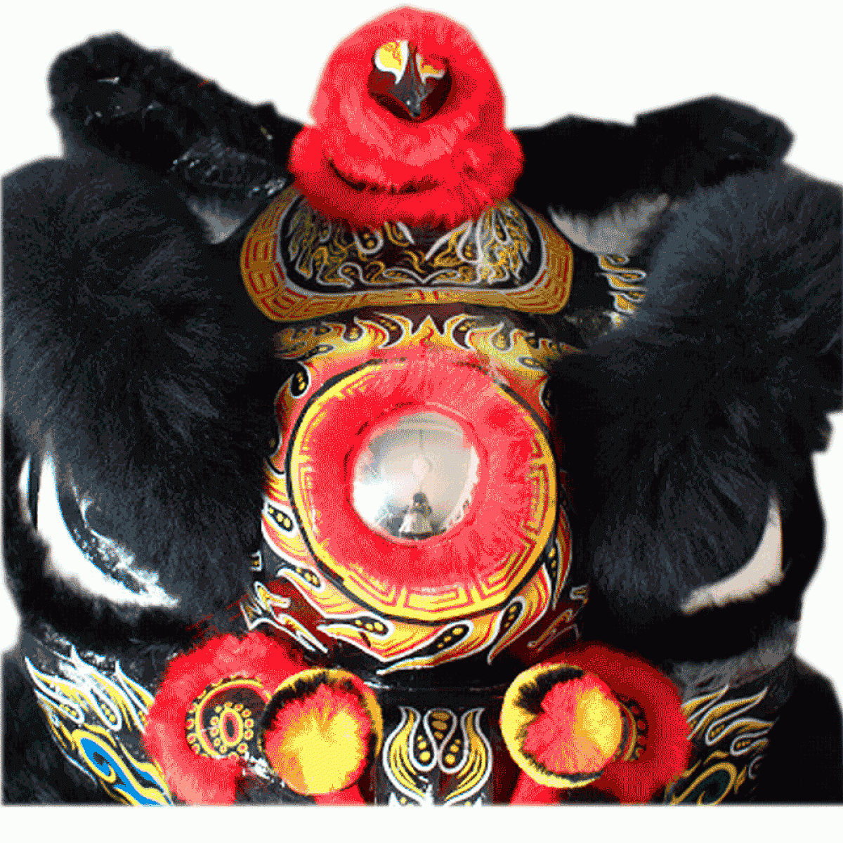 D1308 Majestic Black Fut-San Lion Dance Costume – Competition Size #3 with Red Laser Accents
