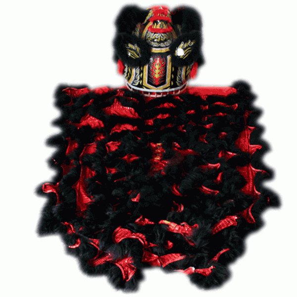 D1308 Majestic Black Fut-San Lion Dance Costume – Competition Size #3 with Red Laser Accents