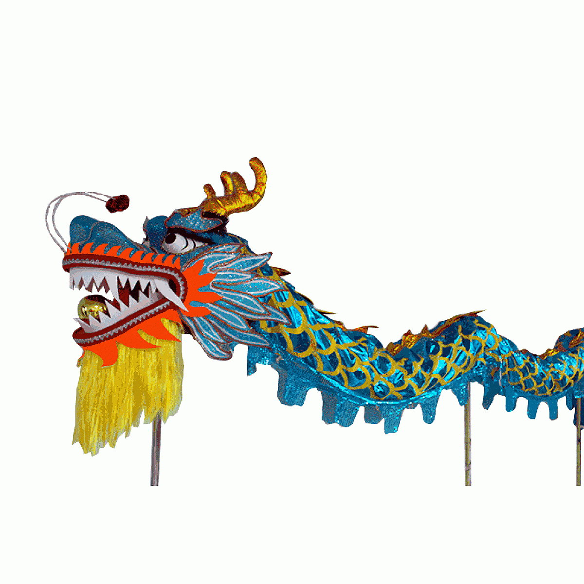 Lake Blue Laser Body Dragon with Golden Scales – Competition Dragon Dance Costume (D1324) – Pre-Order Only!