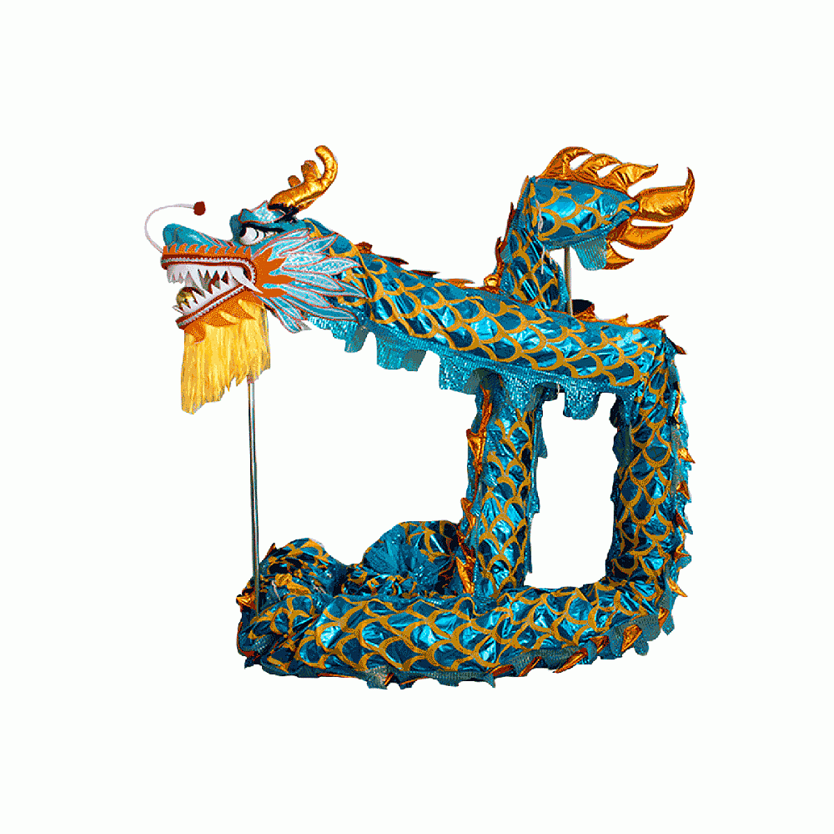Lake Blue Laser Body Dragon with Golden Scales – Competition Dragon Dance Costume (D1324) – Pre-Order Only!