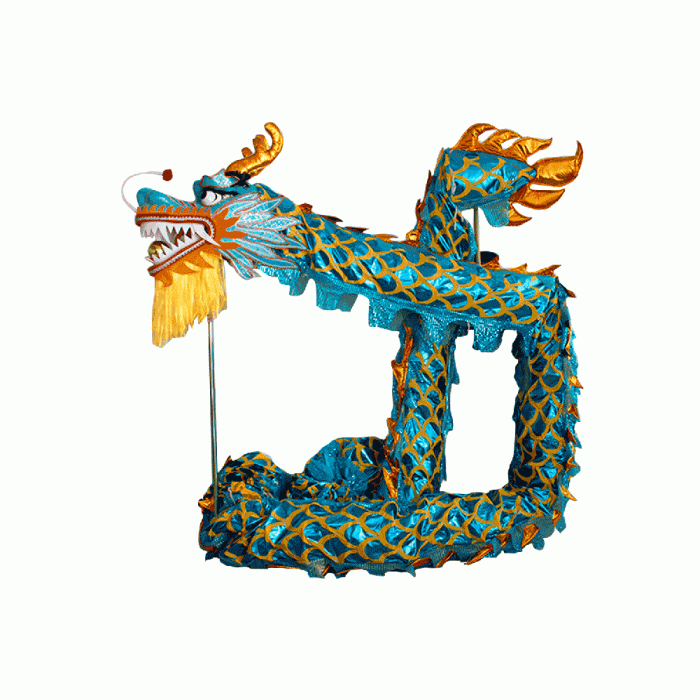Lake Blue Laser Body Dragon with Golden Scales – Competition Dragon Dance Costume (D1324) – Pre-Order Only!
