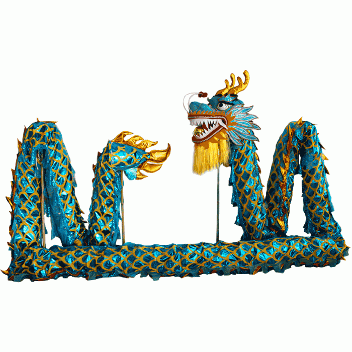 Lake Blue Laser Body Dragon with Golden Scales – Competition Dragon Dance Costume (D1324) – Pre-Order Only!