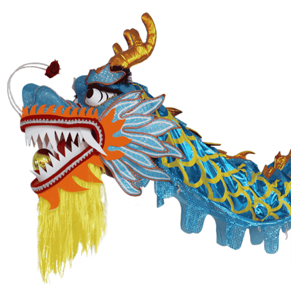 D1324 - Lake blue Laser Body with Golden Scales Dragon -Chinese Dragon Dance Costume