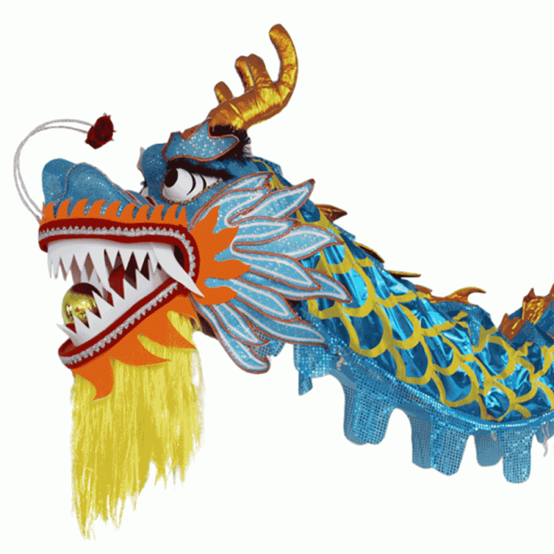 D1324 - Lake blue Laser Body with Golden Scales Dragon -Chinese Dragon Dance Costume