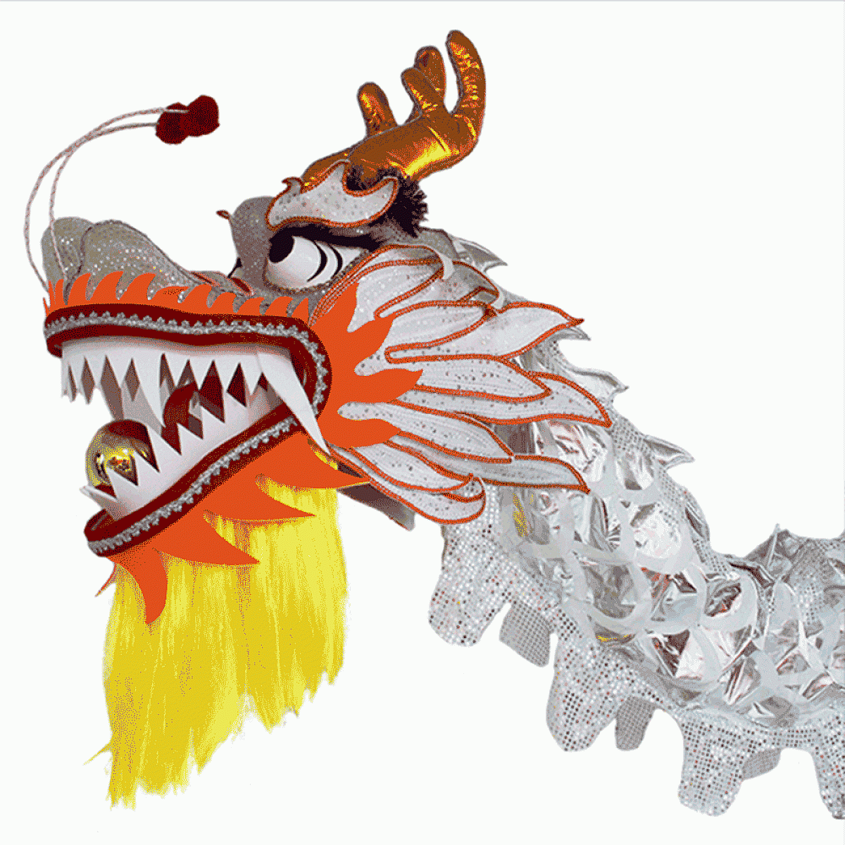 D1326 - Silver Laser Body with white Scales Dragon -Chinese Dragon Dance Costume