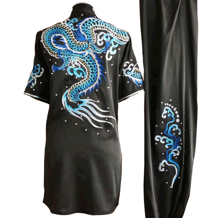 Black Kung Fu Uniform with Blue Dragon Embroidery (Pre-Order)