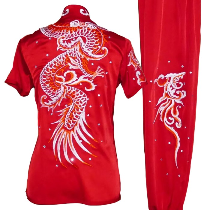 Red Kung Fu Wushu Uniform with White & Gold Dragon Embroidery