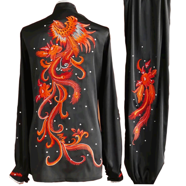 Black Martial Arts Uniform with Red Phoenix Embroidery (Pre-Order) - UC2024-008