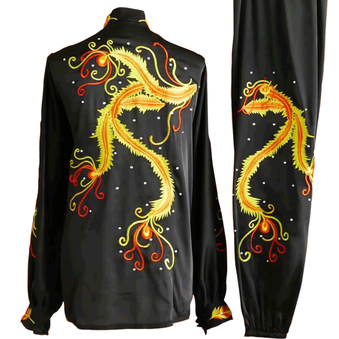Black Kung Fu Uniform with Green Phoenix Embroidery (Pre-Order)