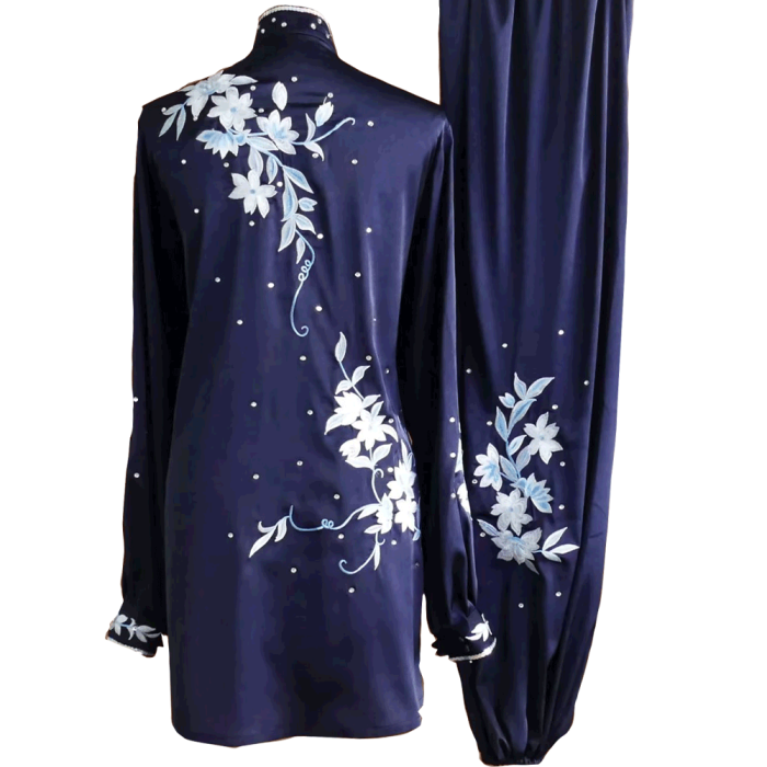 UC2014-014 Navy Blue Kung Fu Wushu Uniform with Floral Embroidery