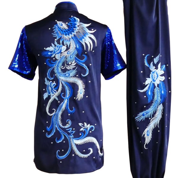 Navy Kung Fu Wushu Uniform with Blue Phoenix Embroidery (Pre-Order) - UC2024-024