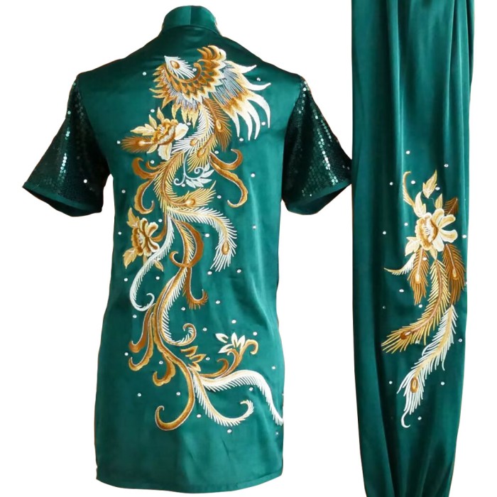 Emerald Kung Fu Wushu Uniform with Golden Phoenix Embroidery
