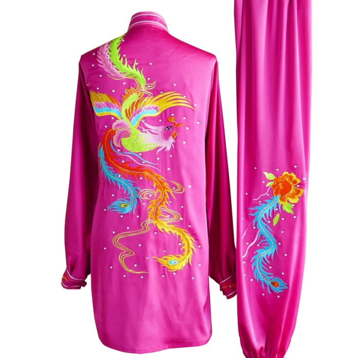 Rosy Tai Chi Uniform with Multicolor Phoenix Embroidery and Traditional Chinese Cross-Collar Design UC2024-029