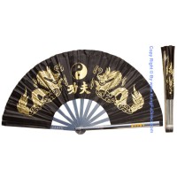 Metal Golden Dragon Black taichi kungfu Fan