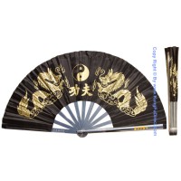 Fan02 Metal Golden Dragon Black taichi kungfu Fan