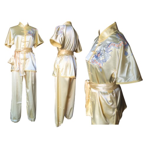 U0710 - Pale Yellow Satin Uniform with Dragon Embroidery