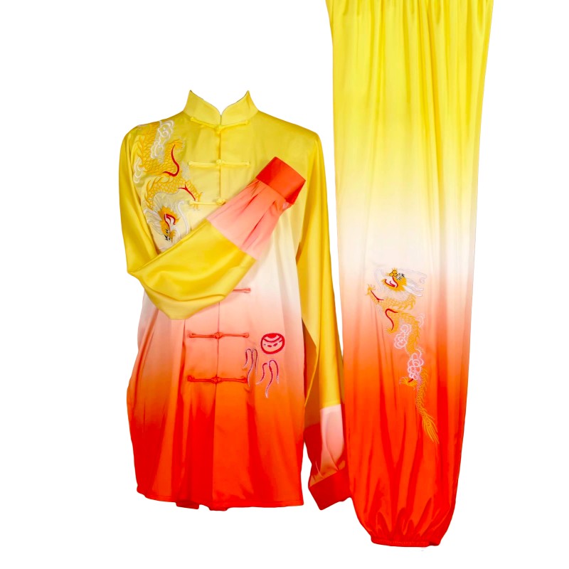 UC034 - Yellow/White/Red-Orange Gradient Uniform with Dragon Embroidery
