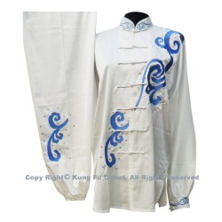 UC065 - White Uniform with Blue Abstract Dragon Embroidery