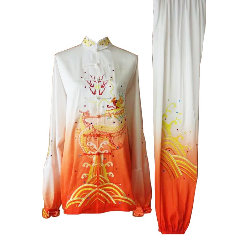 UC079 - White and Orange Gradient Uniform with Dragon Embroidery