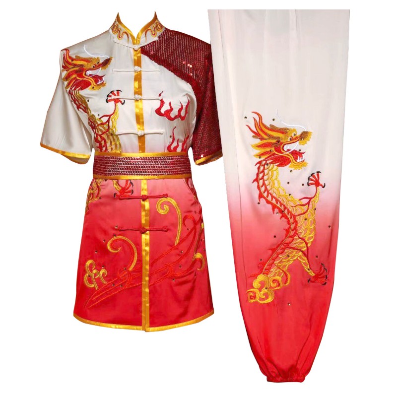 UC094 - Red/White Gradient Uniform with Dragon Embroidery