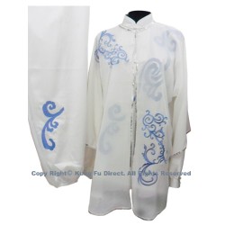 UC111 - White Shawl with Blue Flower Embroidery－ Shawl Only