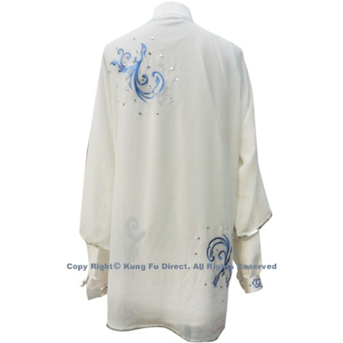 UC111 - White Shawl with Blue Flower Embroidery－ Shawl Only