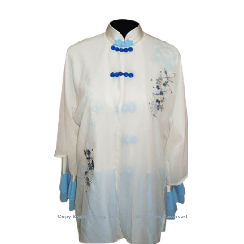 UC116 - White Shawl with Blue Buttons/Flower Embroidery－ Shawl Only