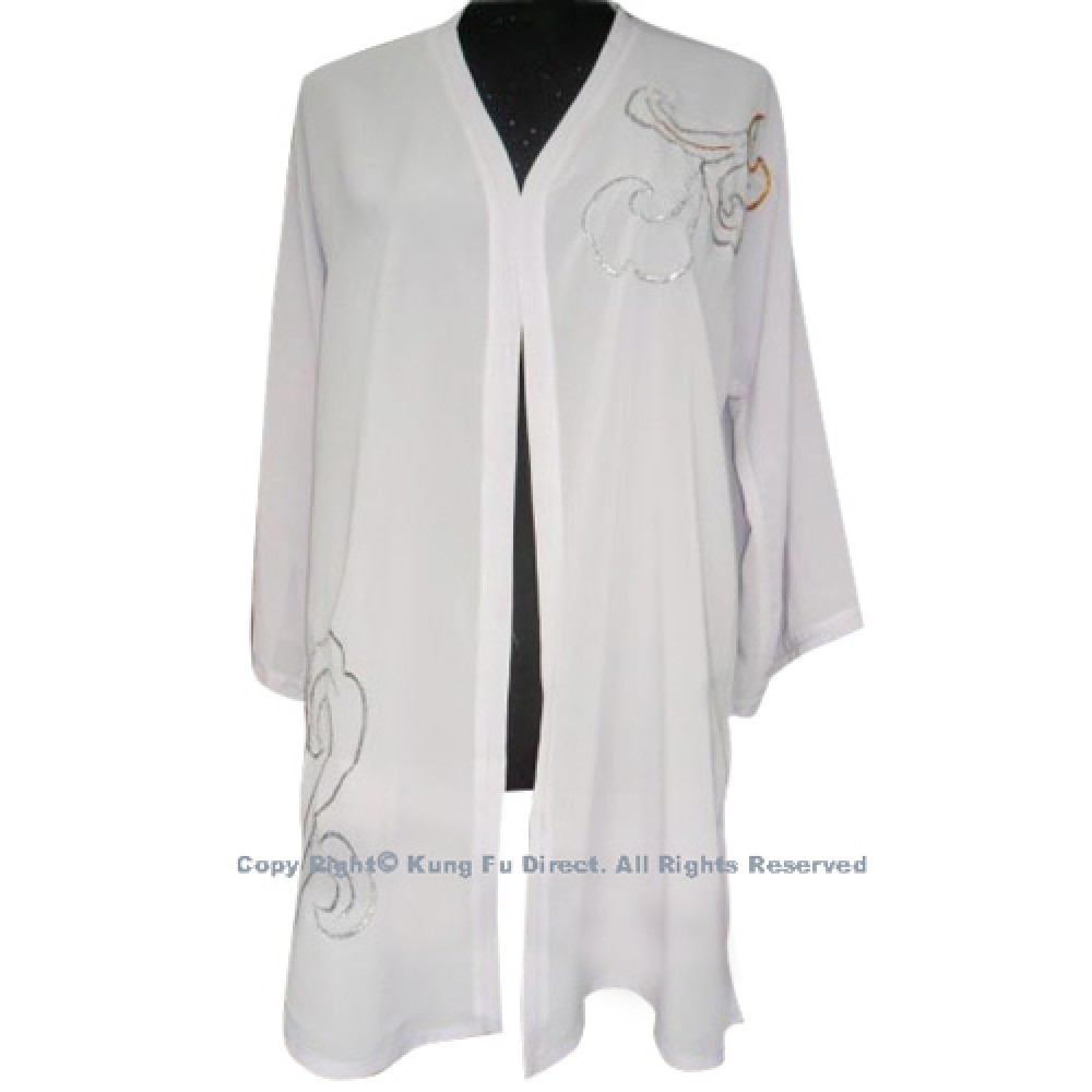 UC119 - White Shawl with Sliver/Orange Flower Embroidery