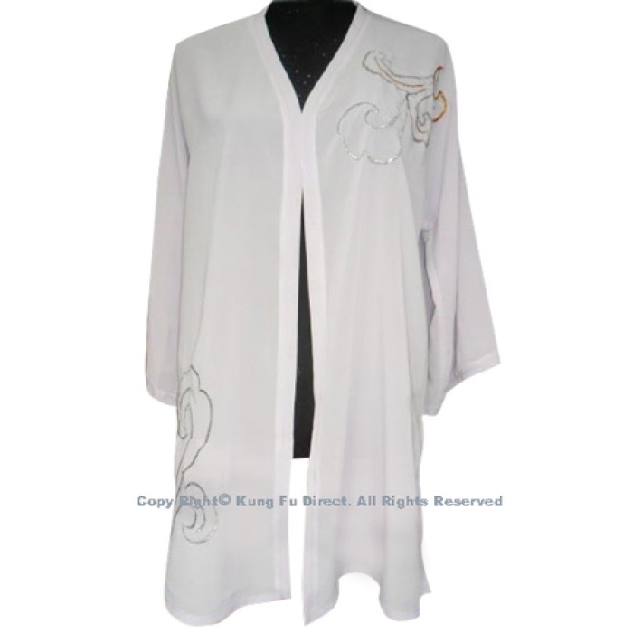 UC119 - White Shawl with Sliver/Orange Flower Embroidery