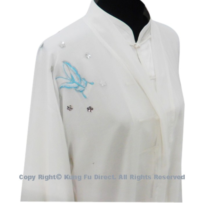 UC121 - White Shawl with light Blue Flower Embroidery－ Shawl Only 